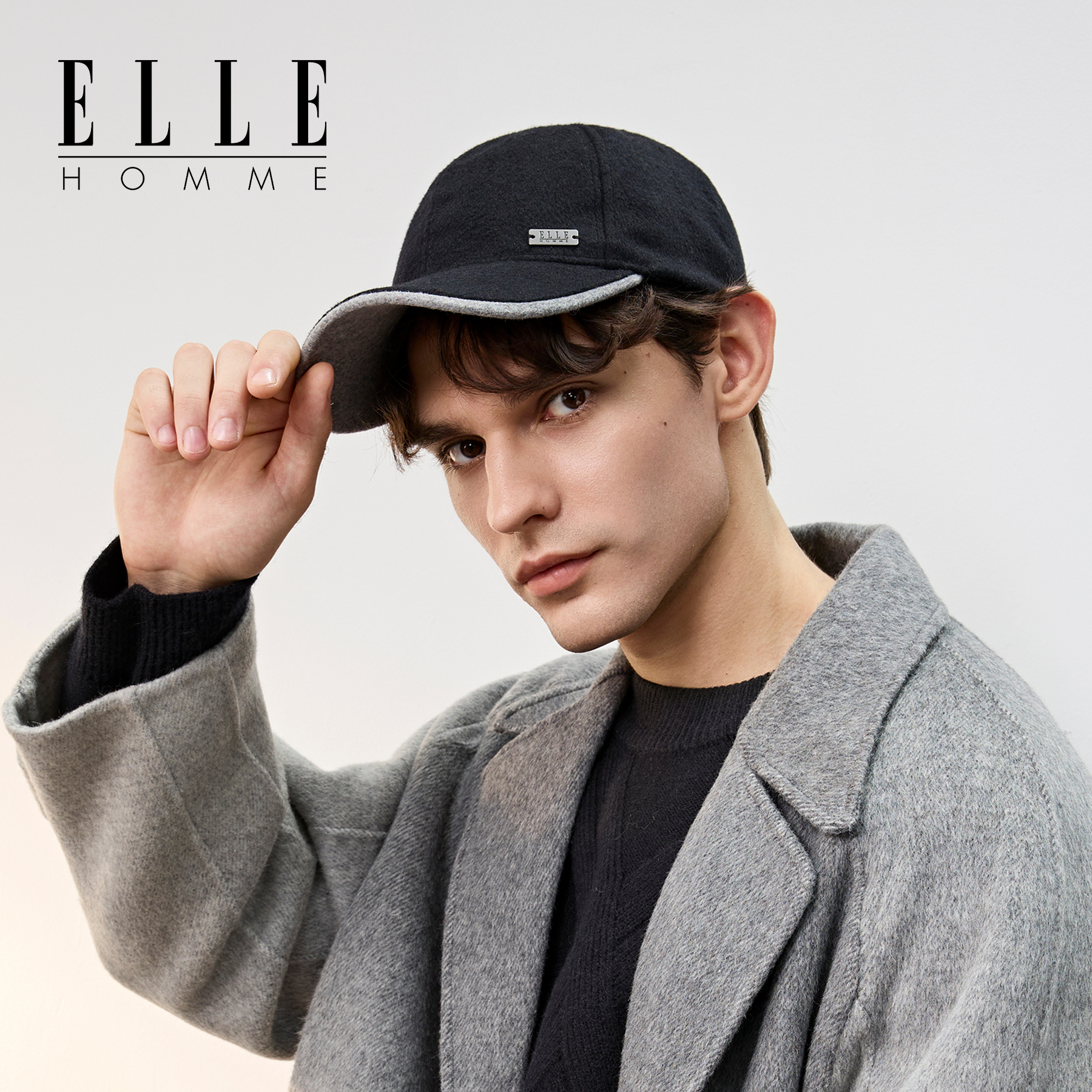 ELLEHOMME男士羊毛毛呢棒球帽