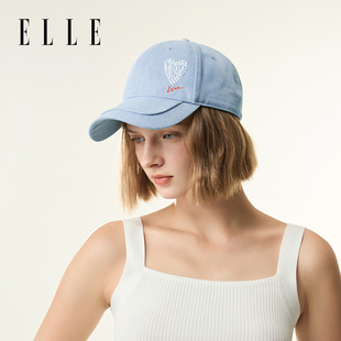 ELLE时尚 户外爱心logo遮阳防晒水洗做旧牛仔鸭舌帽子 棒球帽女夏季