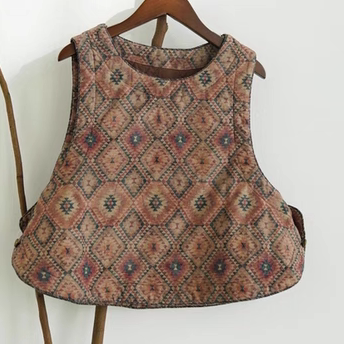 原创复古圆领磨毛夹棉马甲 中国风保暖元宝背心马甲M25402