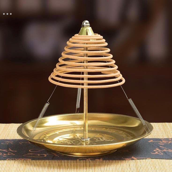 檀香盘香架金色架子香炉支架盘塔香盘蚊香点24小时檀香香托 托盘