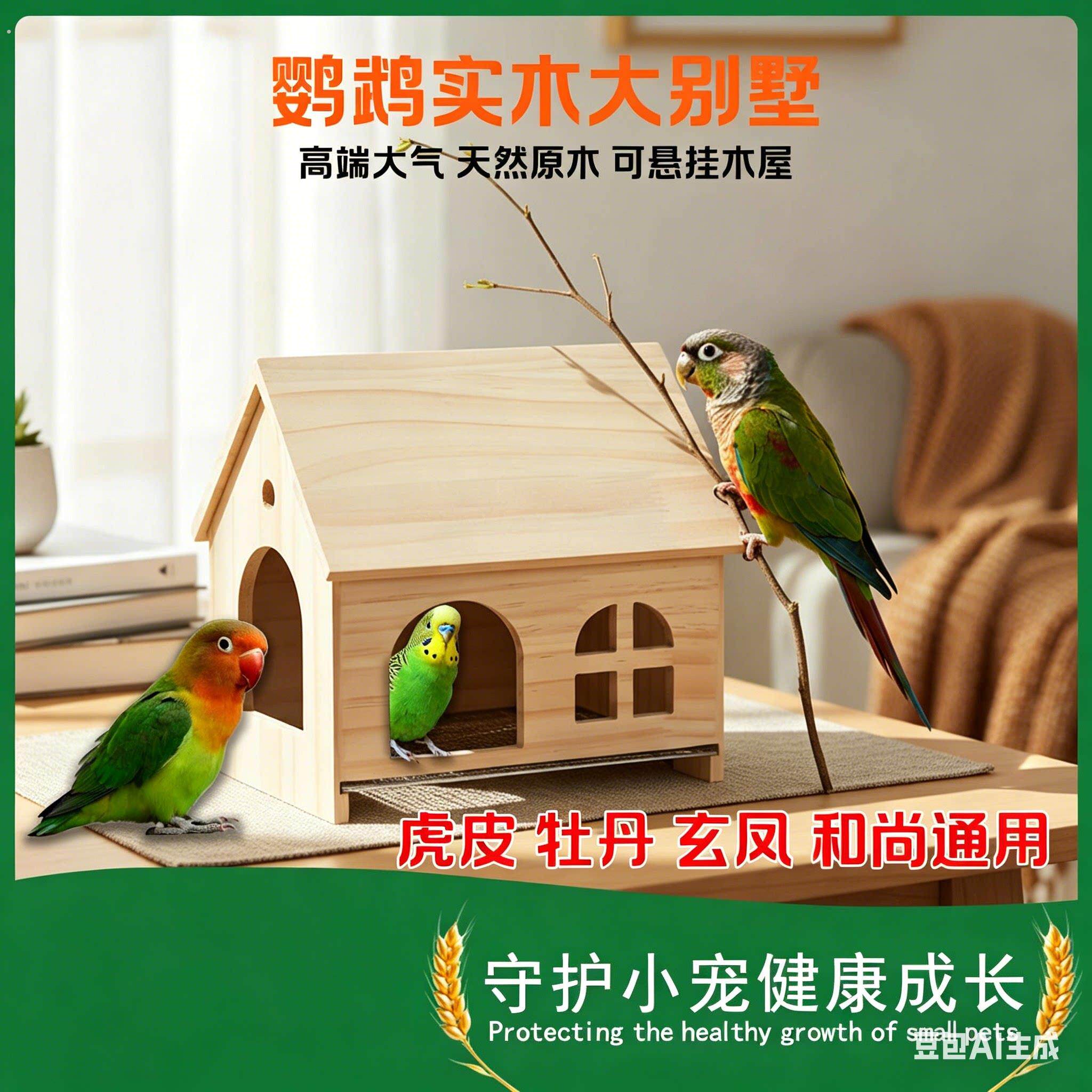 现代家用天然原木鸟窝虎皮牡丹玄凤鹦鹉休息躲藏四季通用室内木屋