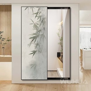 客厅隐藏推拉全身镜子装饰画 画卧室衣帽间全身镜化妆室玄关镜子