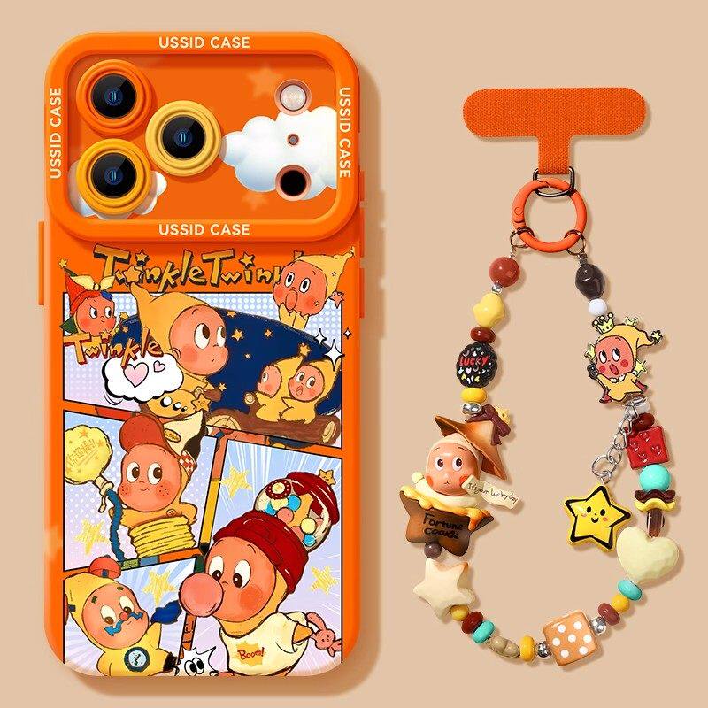 适用苹果17promax星星人手机壳带挂绳17卡通16promax可爱15pro创意14promax高级感14全包13pro全包防摔保护套