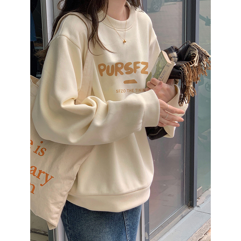 未若柳絮加绒加厚宽松无帽卫衣女