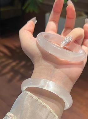 chomelkinsey 荔枝冻手镯女白月光高冰种乳白平安镯猫眼贵妃镯子