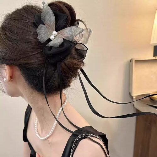 lastkiss黑色蝴蝶结抓夹飘带