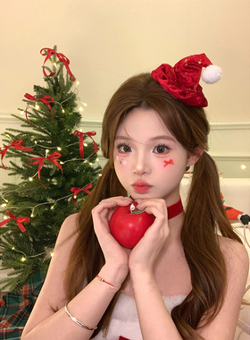 Lastkiss 红色圣诞帽发夹女侧边夹圣诞节氛围感拍照神器甜美发饰