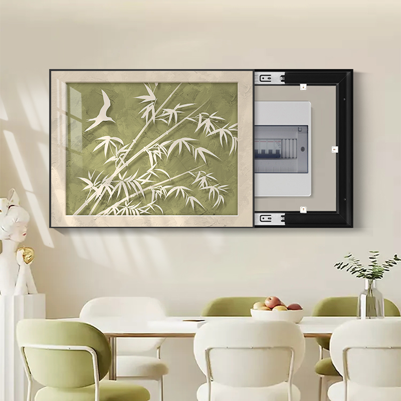 新中式竹子电表箱装饰画免打孔弱电箱总开关遮挡画多媒体电箱挂画