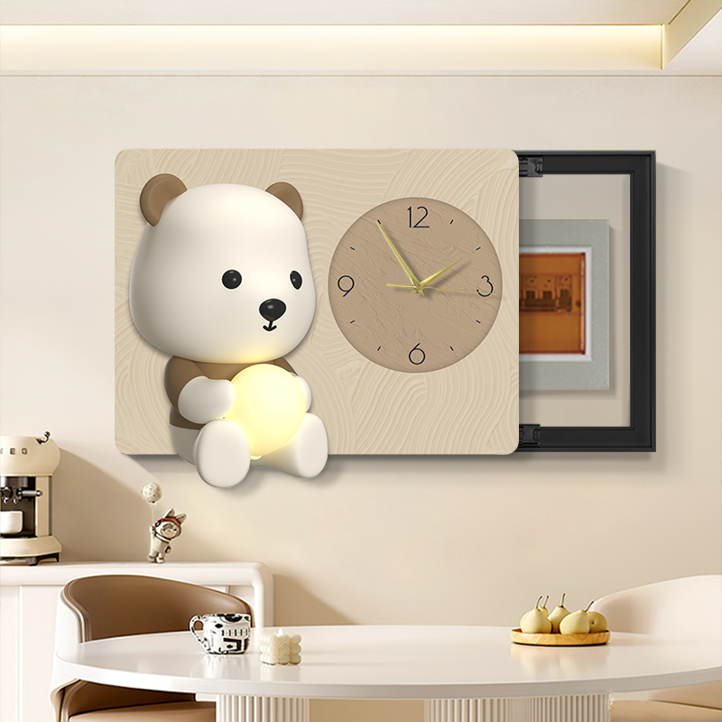 电表箱装饰画奶油风创意配电箱盖板可爱小熊遮挡弱电箱总开关壁画