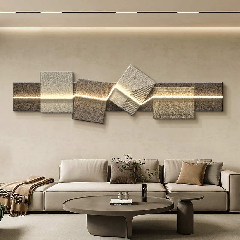侘寂风创意客厅装饰画 画立体砂岩极简抽象意式沙发背景墙气氛灯