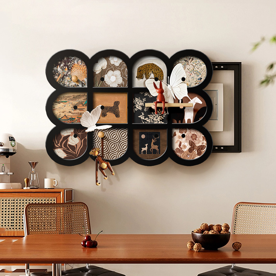 2025新款中古风免打孔电表箱电闸箱总开 关遮挡多功能洞洞板置物