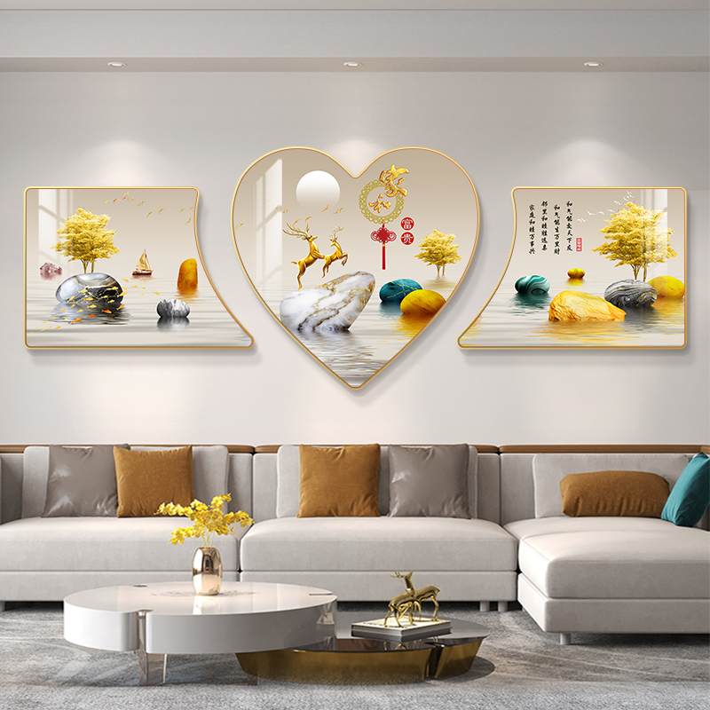 家和富贵现代简约沙发背景墙装饰画山水三联挂画轻奢大气客厅壁画