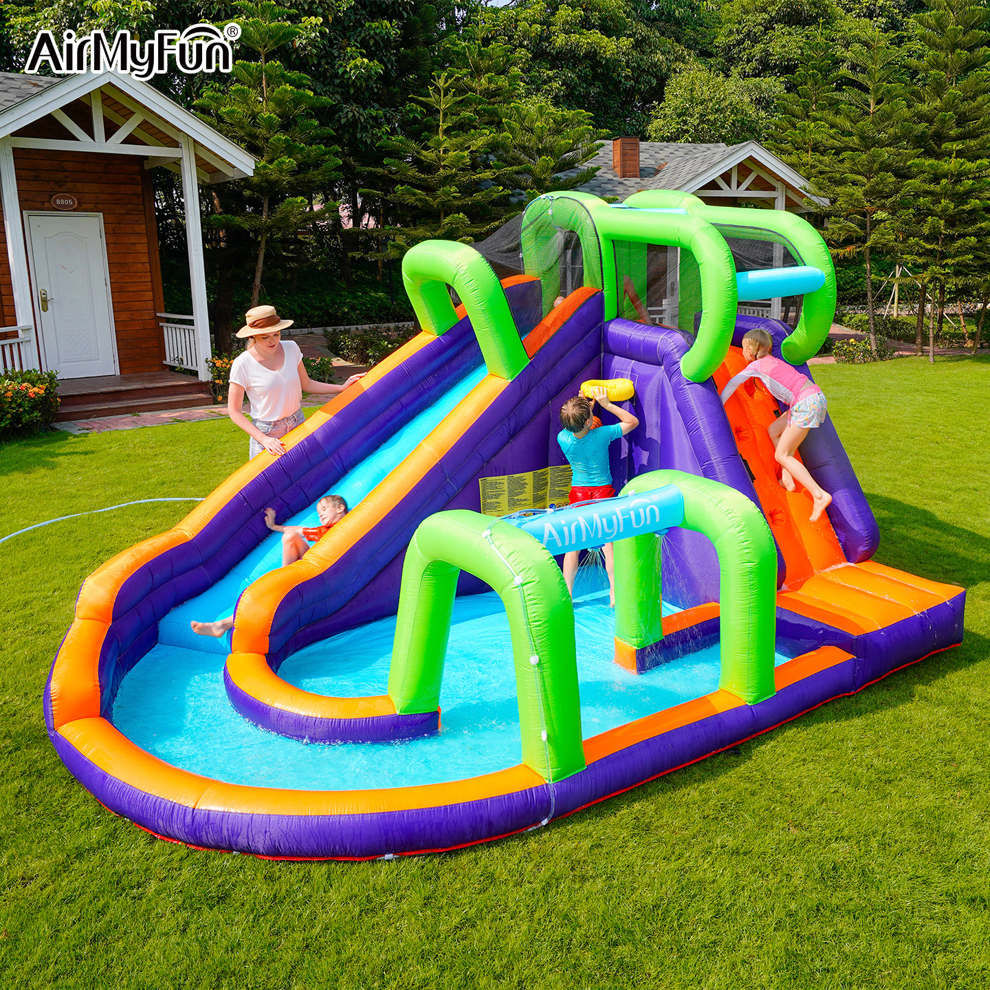 AirMyFun喷水城堡儿童蹦蹦床攀岩滑梯家用室外大型跳床淘气堡乐园