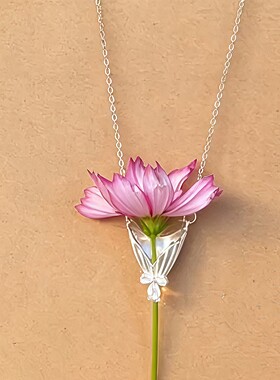 DIY插花项链女小众设计小花束项链捧花造型高级浪漫鲜花朵锁骨链
