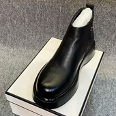 透气韩版 1385头层牛皮休闲板鞋 黑色鞋 高帮加绒男士 休闲男皮男 新款