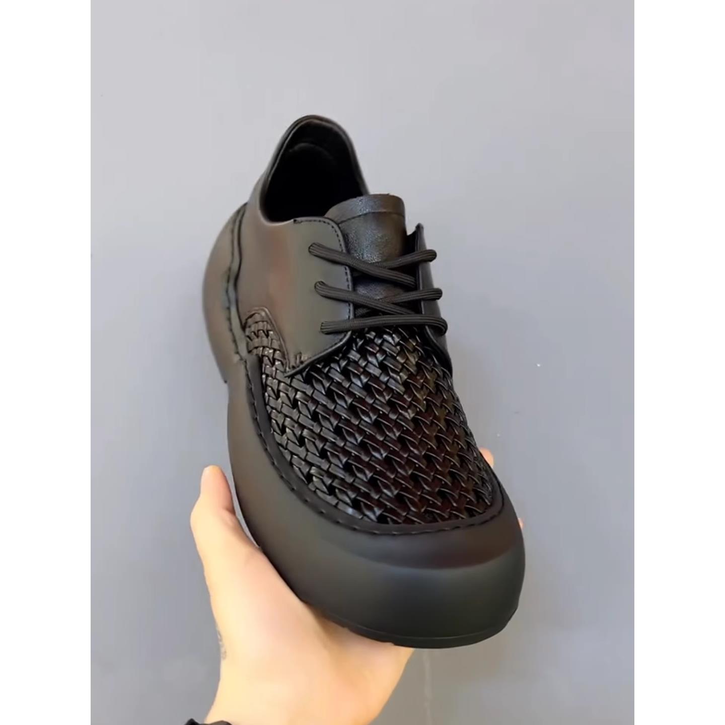 188-18新品男士纯皮编织休闲舒适男鞋帅气范潮流高级感欧货休闲酷