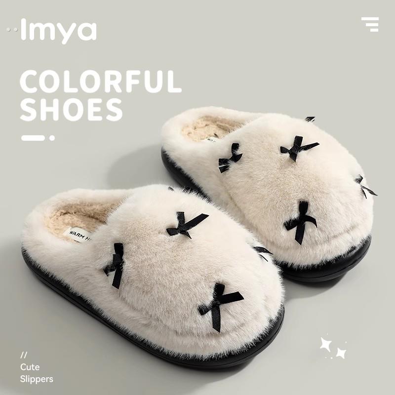 棉拖鞋女士秋冬季新款保暖防滑月子鞋可爱蝴蝶结居家室内冬天棉鞋