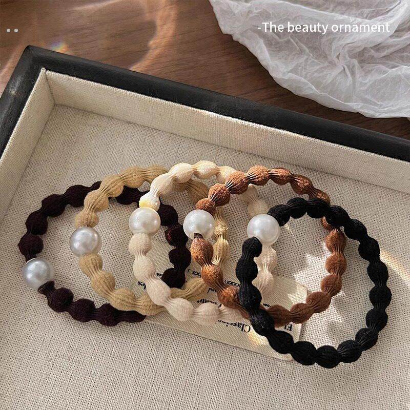 气质珍珠豆豆发圈女扎马尾新款发绳高弹力耐用不伤简约运动皮筋