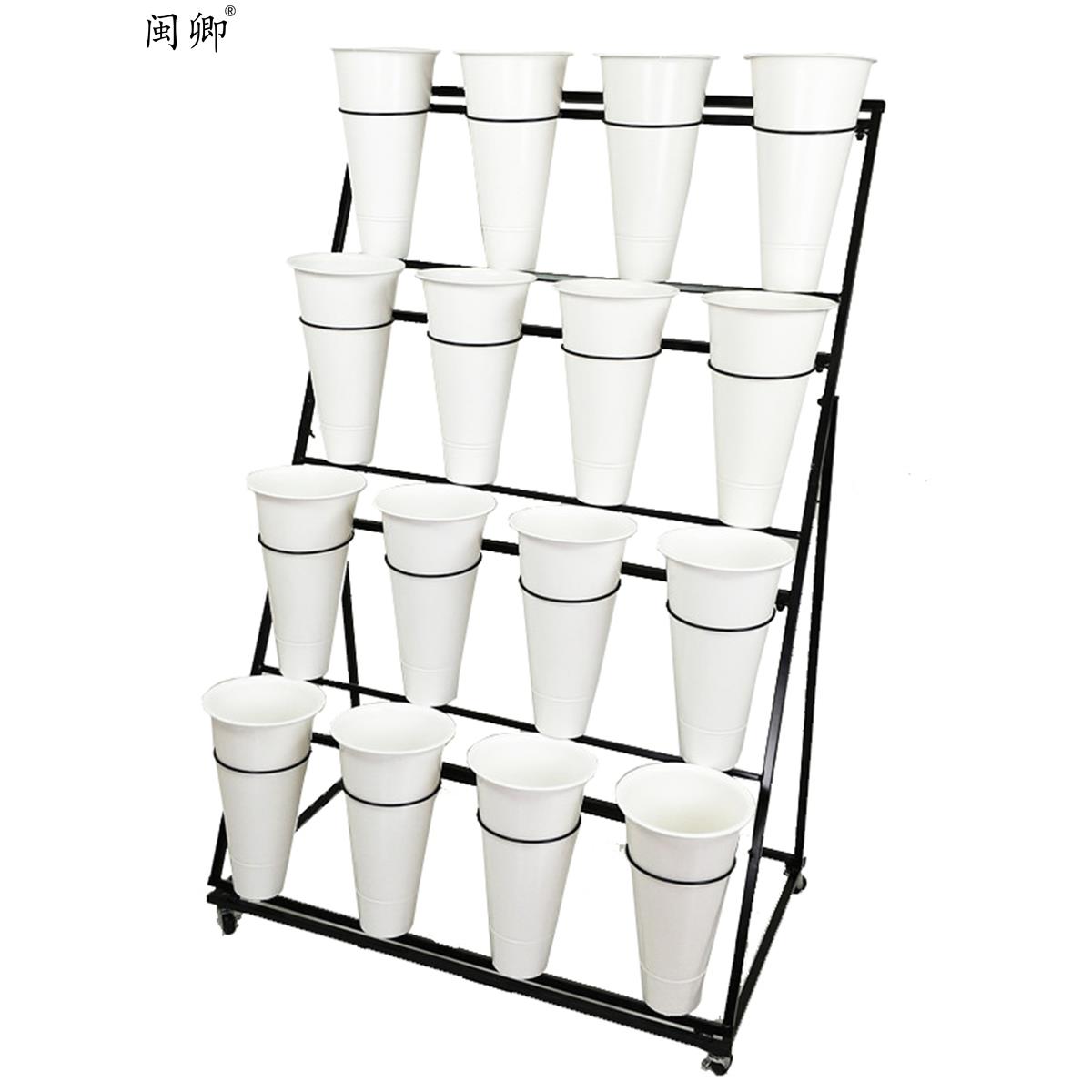 花店花架鲜花展示架多层阶梯铁艺移动花桶架塑料花筒架子专用货架