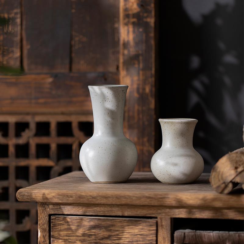 景德镇粗陶复古做旧花瓶日式陶罐中式陶瓷花器客厅插花摆件装饰品