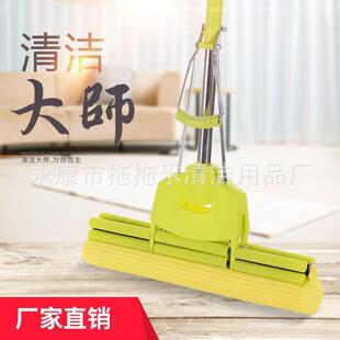 吸水pva胶棉挤水海绵拖把家用 懒人免手洗拖把头大号不锈钢滚轮式