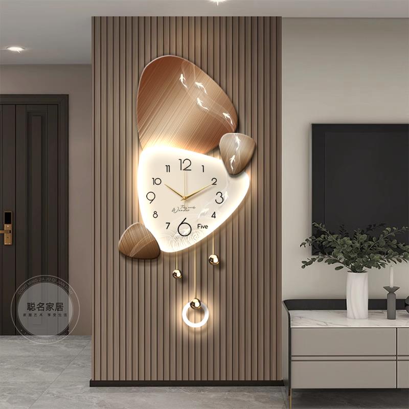 时来运转挂钟轻奢客厅背景墙装饰画高级感静音钟表立体创意格栅灯