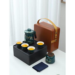 旅行功夫茶具小套装 山水快客杯一壶四杯便携式 家用礼盒户外泡茶壶