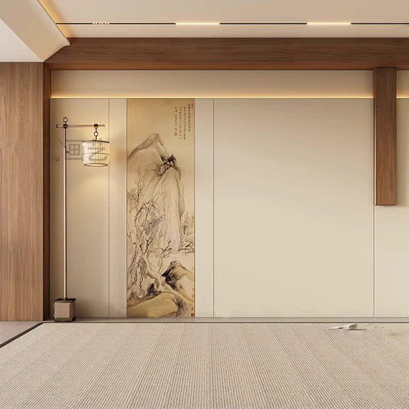中式古风山水扣板客厅沙发电视背景墙碳晶板装饰画宋氏美学护墙板