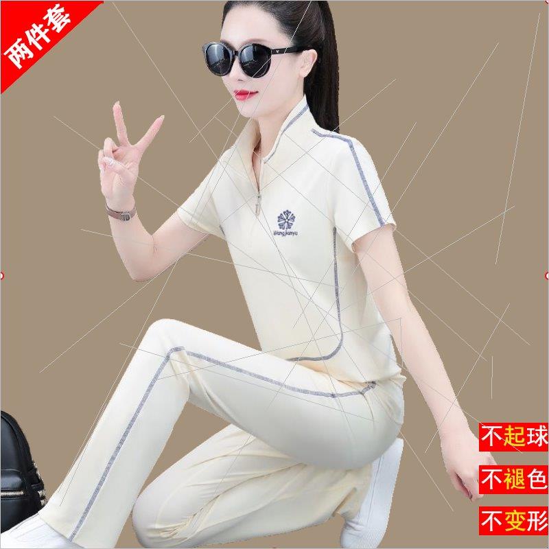 衣服套装运动服女夏季新款中老年妈妈装年轻时尚短袖跑步休闲薄款