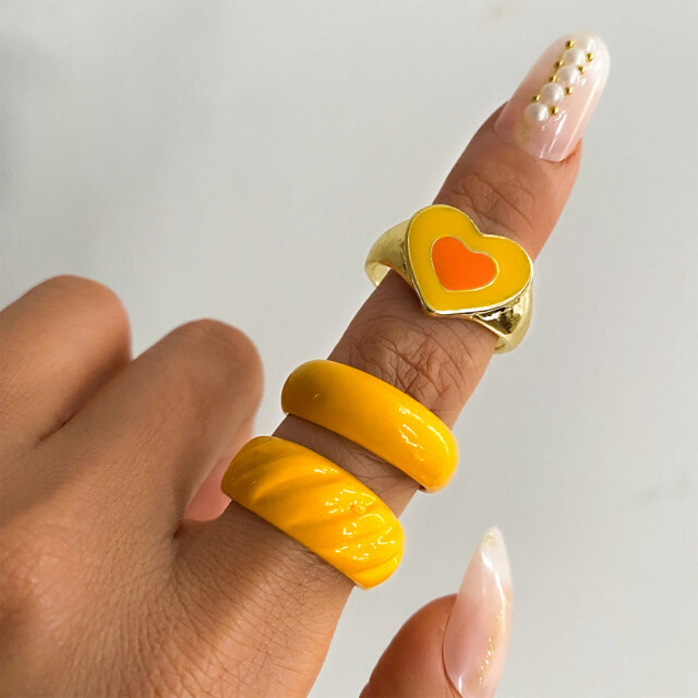 新品Vintage 6Pcs Green Embrace Hands Rings Set For Women Met