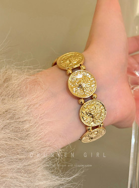 古着vintage金色浮雕人像手镯