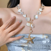 海岛度假风贝壳海星项链女海边三亚出游长款 配饰氛围感夸张锁骨链