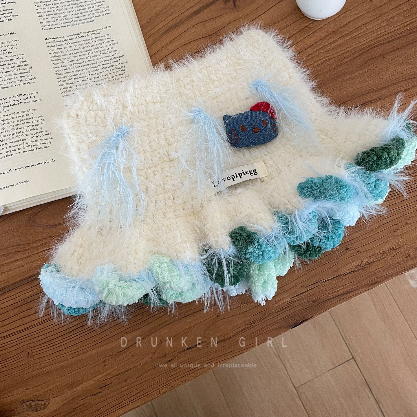 韩版可爱卡通猫耳针织帽子女秋冬