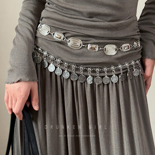 银色金属蝴蝶腰链女波西米亚复古民族风穿搭腰间百搭配饰腰带链条