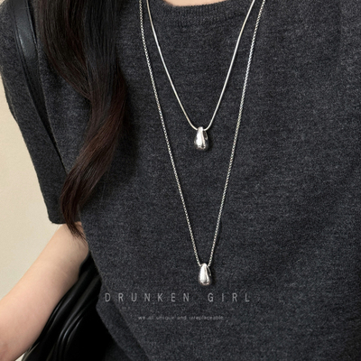 简约银色水滴钛钢项链女生