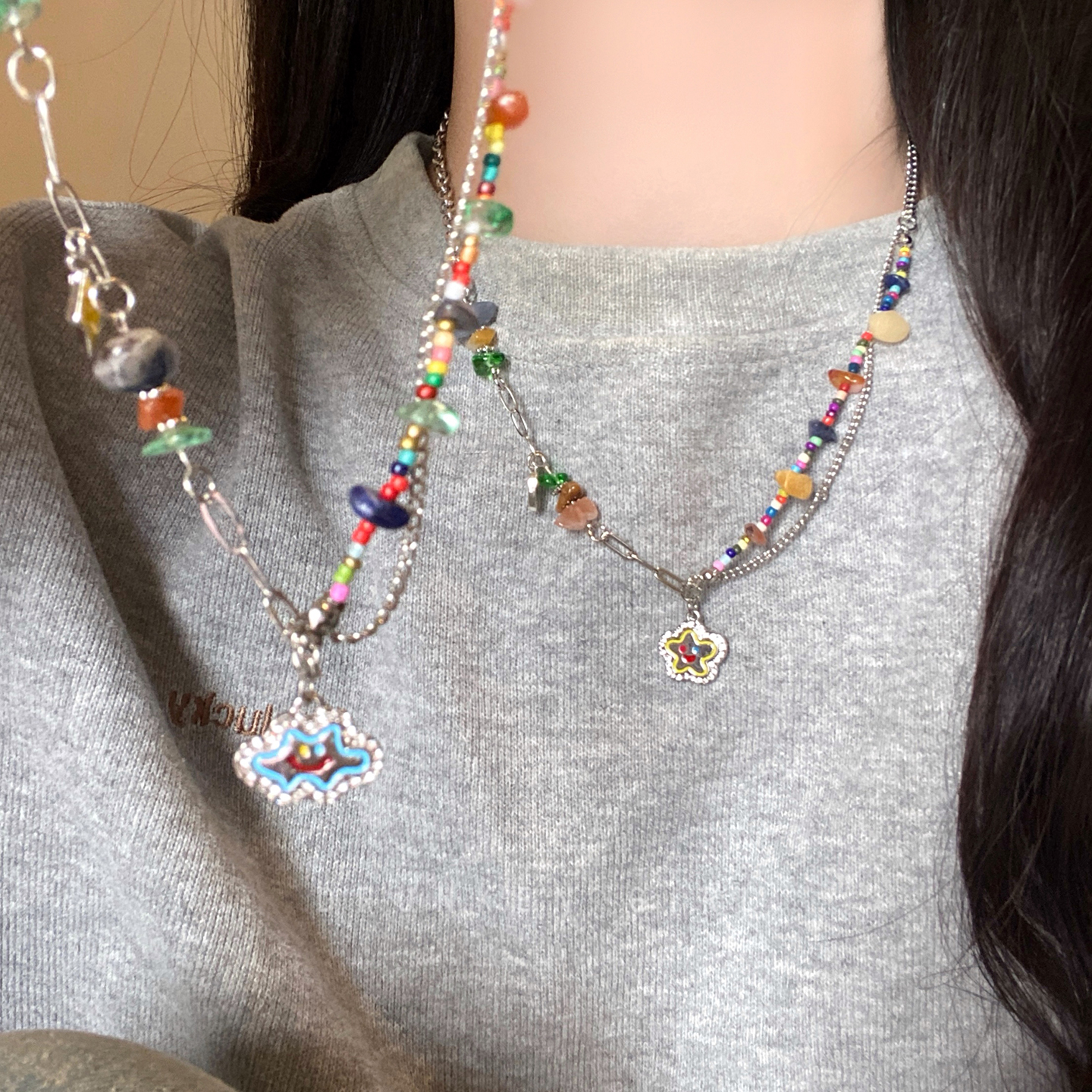 多巴胺七彩石星星项链女