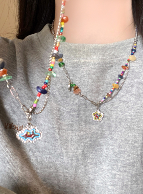 多巴胺七彩石星星项链女