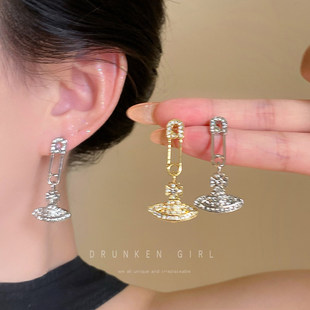 高品质自留款！西太后别针土星耳钉女满钻星球设计感气质耳环耳饰