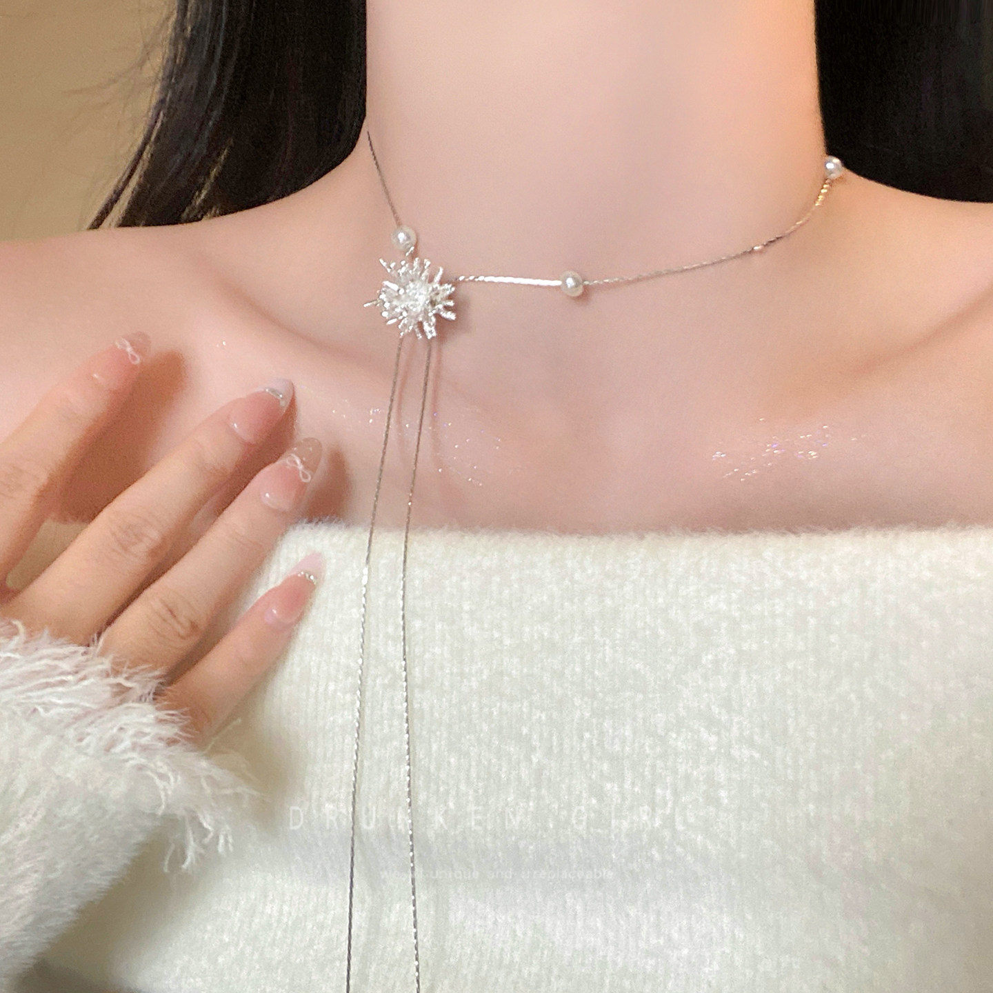烟花绽放韩系雪花珍珠项链