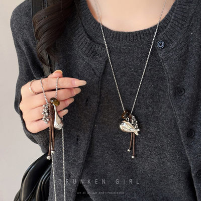 韩系小鱼葡萄流苏项链女秋冬