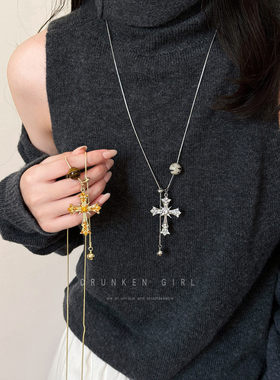 古着虎眼十字架项链女秋冬