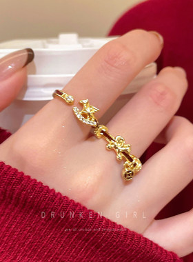 新年气息 红色小马滴釉戒指女秋冬小众设计食感指戒开口叠戴指环