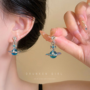 西太后立体彩珠土星耳环女轻奢高级感巨好看耳饰独特漂亮星球耳钉