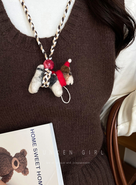 秋冬圣诞羊毛毡小狗项链配饰女