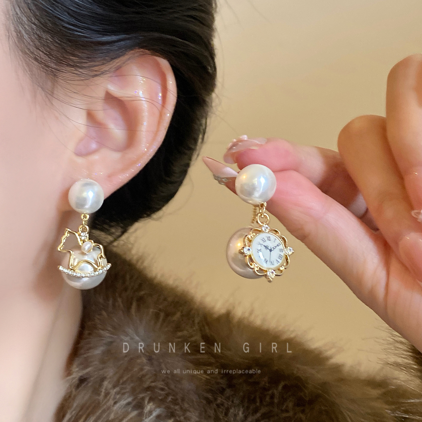 小马珍珠流苏耳环女秋冬绝美