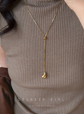 韩系水滴抽拉项链女秋冬