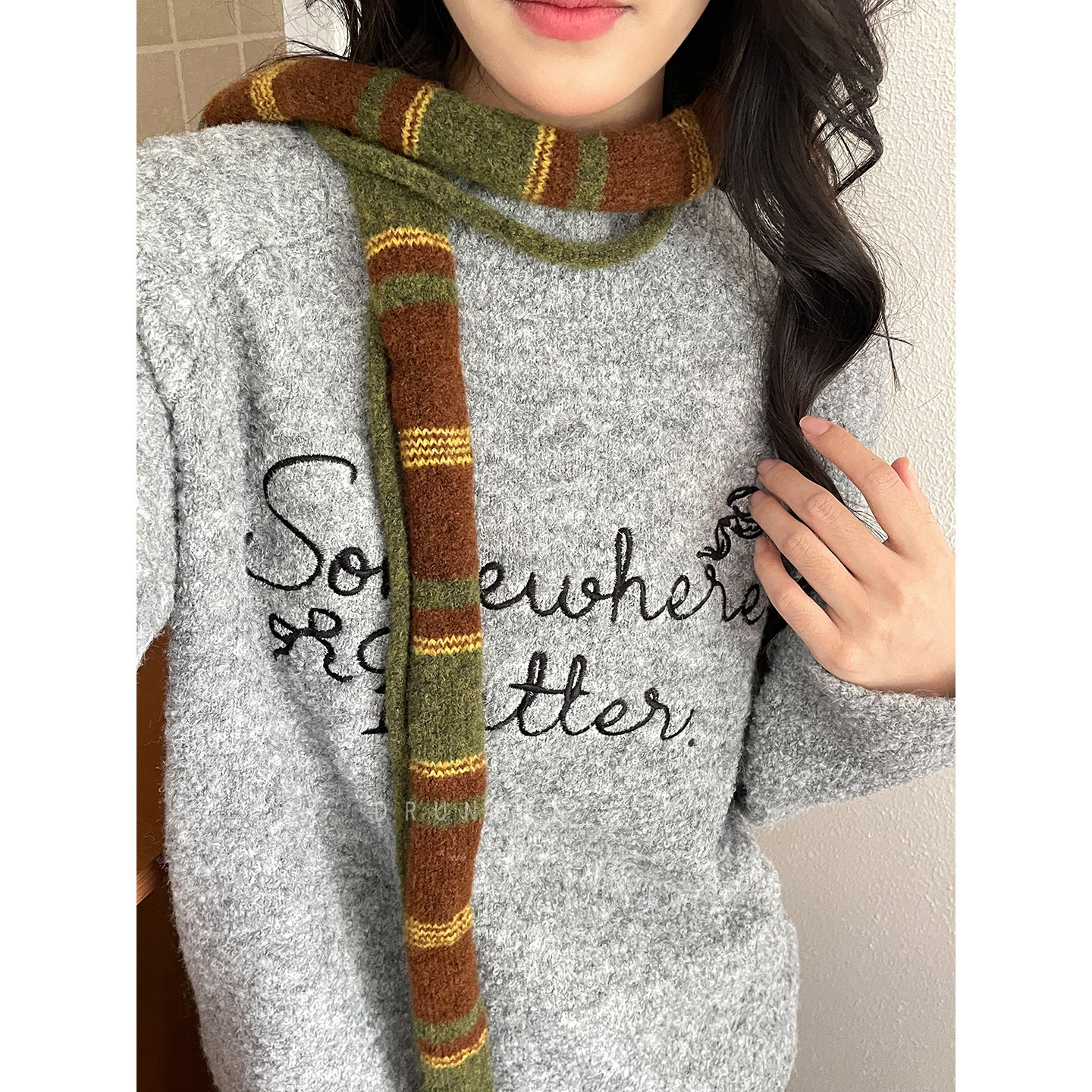 日系复古细窄长条围巾项链女