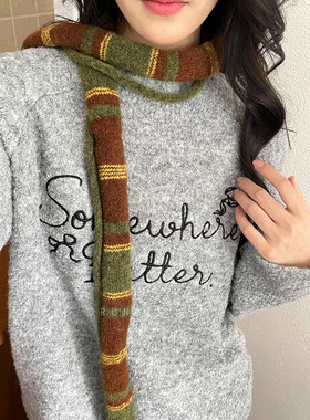 日系复古细窄长条围巾项链女