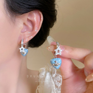 蓝色爱心西太后土星耳环女2025超火小众设计圈圈耳钉轻奢时尚耳饰