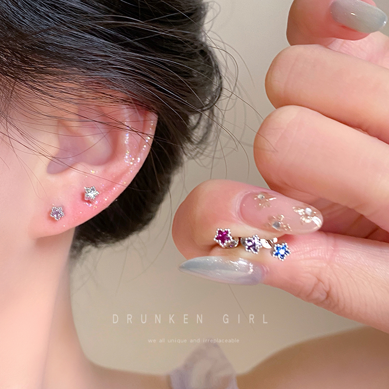 医用钛钢彩色星星耳骨钉夏天